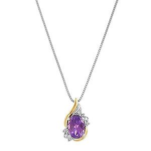 Amethyst & Diamond Birthstone Pendant Necklace 18"
